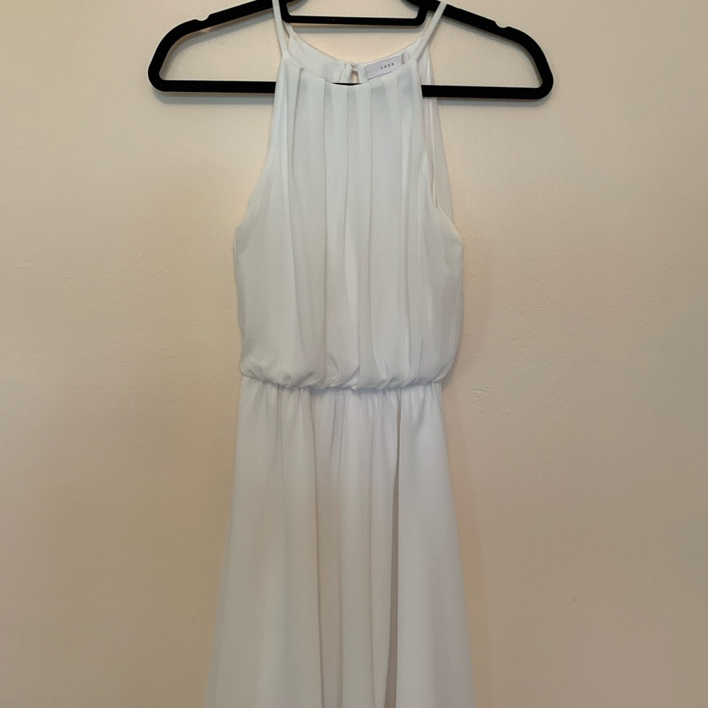 White high neck chiffon dress